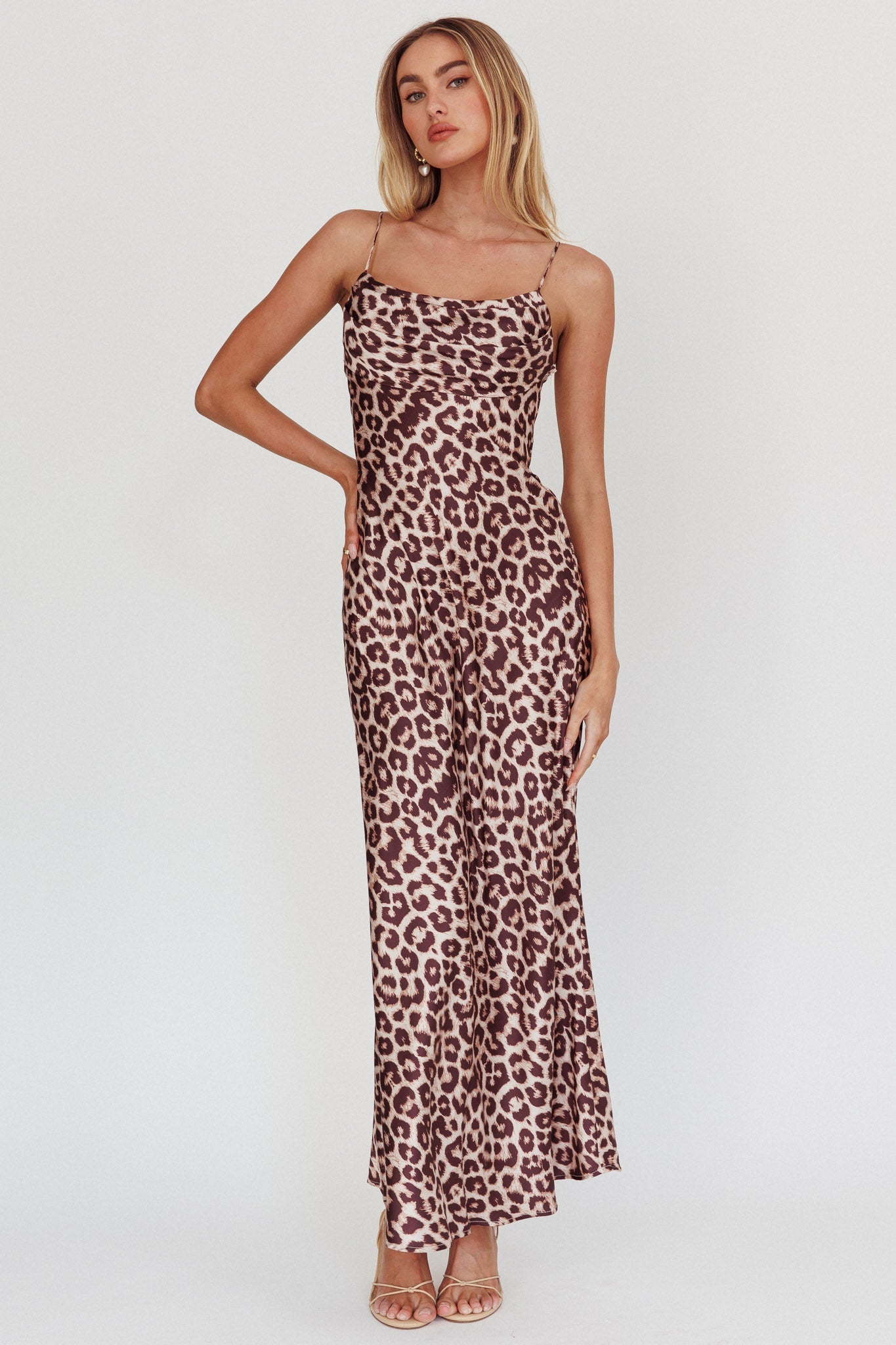 Well Versed Pleated Bust Maxi Dress Leopard